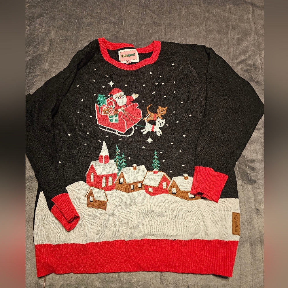 Tipsy Elves Womens Xl Christmas Sweater With Cat Reindeer
